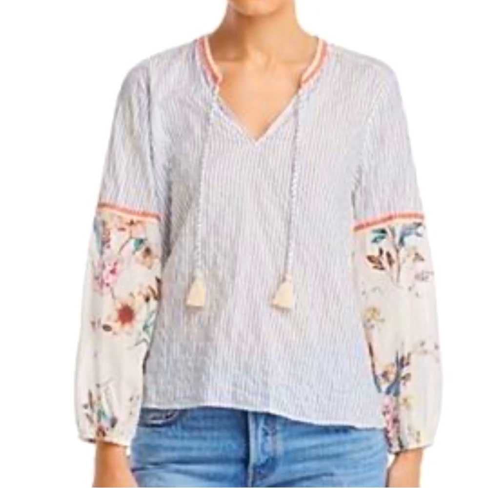 Johnny Was Workshop Puff Sleeve Peasant Blouse SZ M